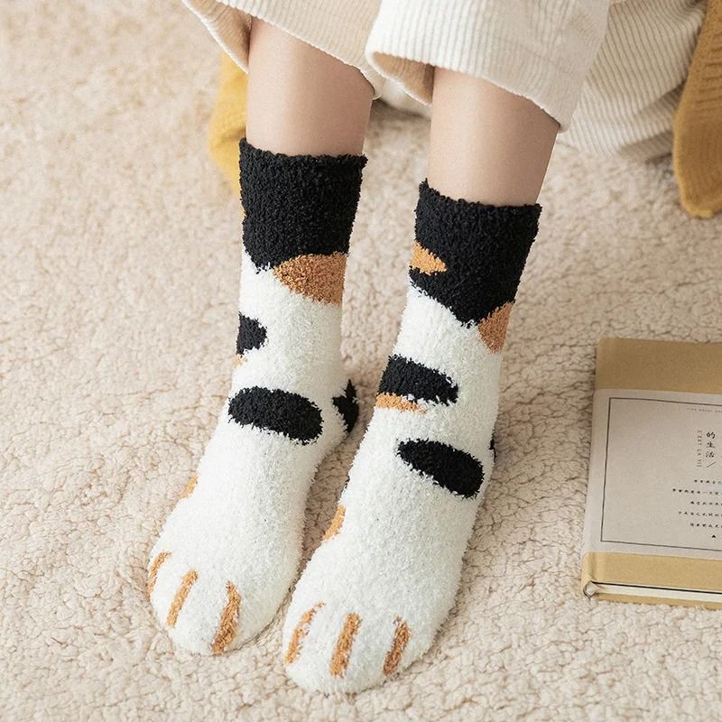Women Winter Warm Fluffy Animal Paw Fuzzy Socks