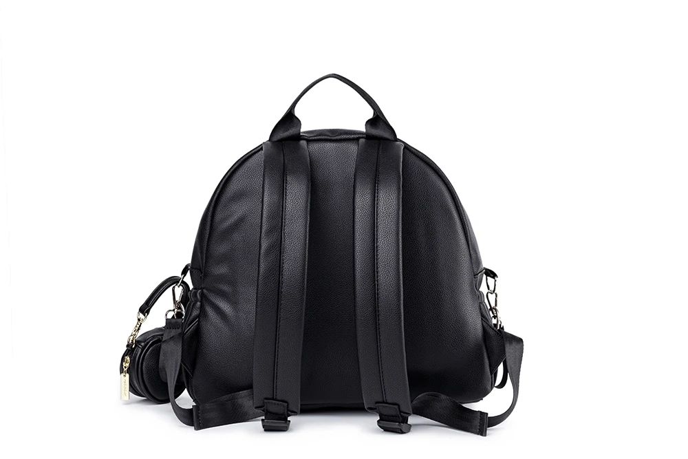 Modern Black PU Diaper Backpack Large Capacity Waterproof Baby Bag