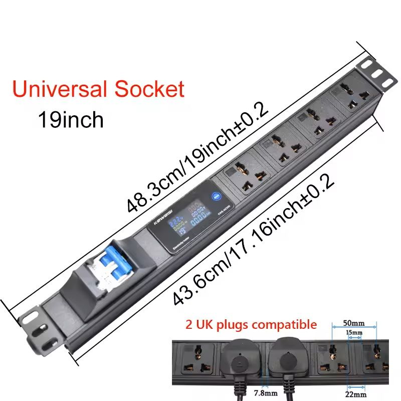 19 Inch Rack Mount PDU Power Strip with Voltmeter Ammeter Wattmeter – EU US UK Plug Options – 16A 32A 4000W 8000W