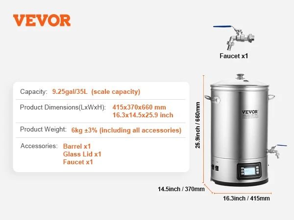 Electric Brewing System 8 Gallon Stainless Steel Home Beer Brewing Stock Pot