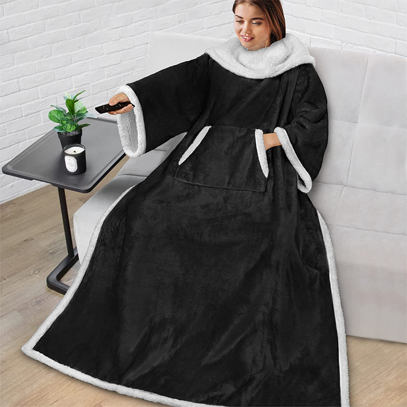 Soft Warm Cozy Throw Blanket Reversible Flannel TV Blanket Plush Fabric with Front Pocket for Sofa Bed