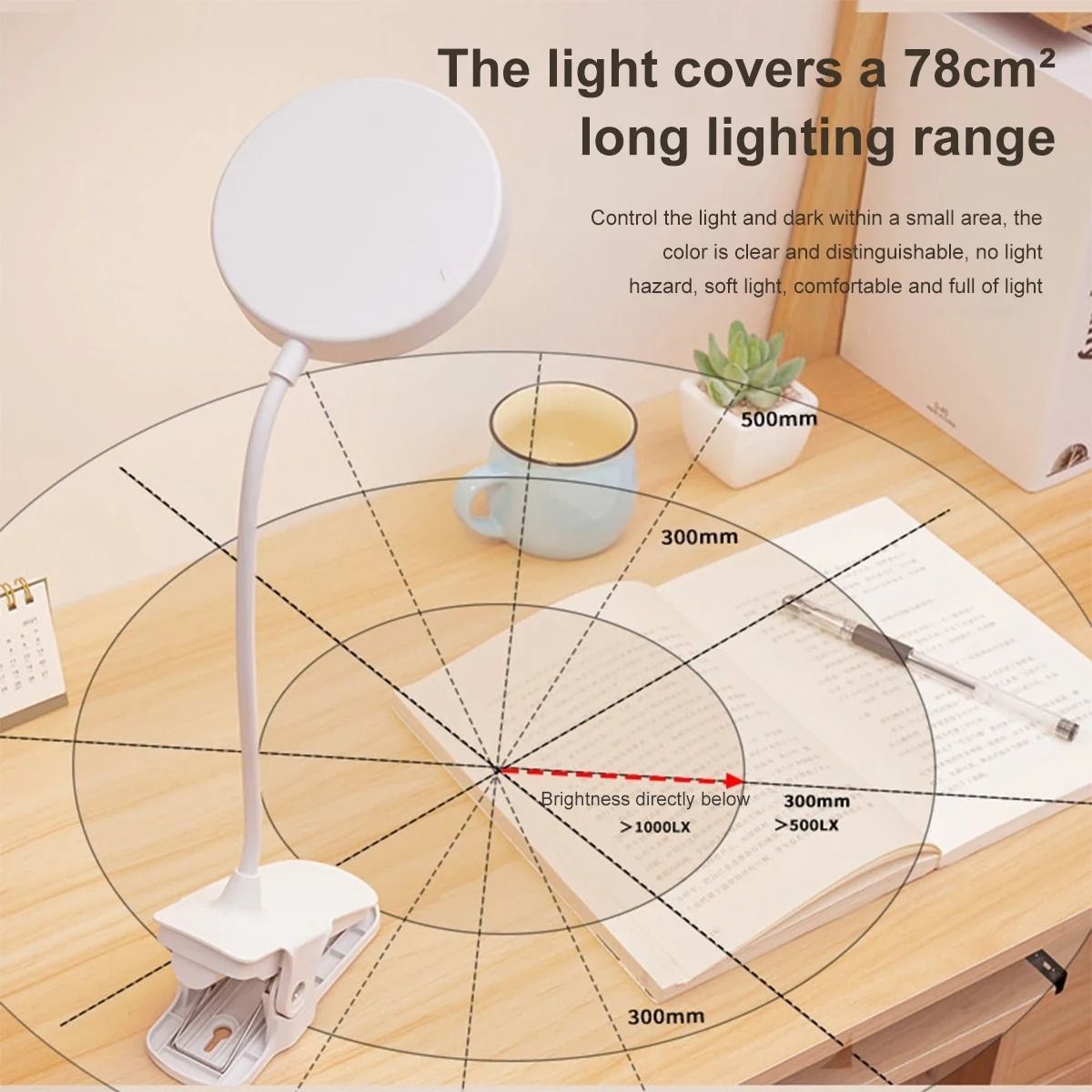 USB Rechargeable Desk Lamp LED Clip Reading Light with Eye Protection and 3 Dimming Modes