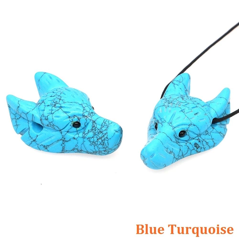 Natural Hand-Carved Wolf Head Crystal Pendant