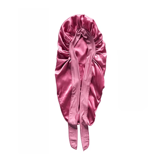 SilkEase Long Satin Bonnet & Elastic Headband Set for Overnight Hair Protection