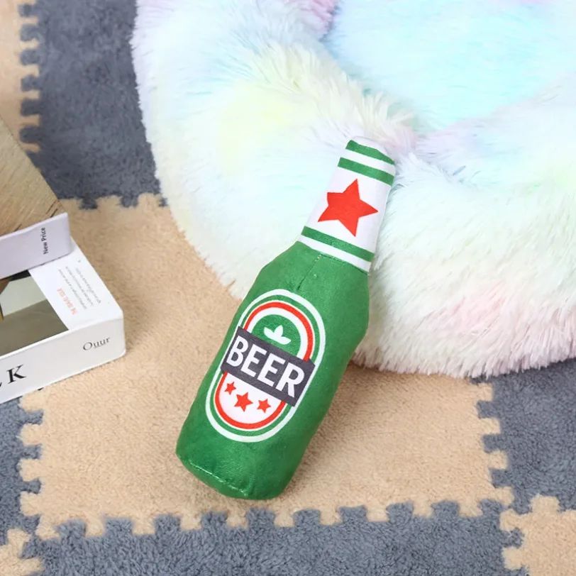 Plush Beer Bottle Dog Squeaky Toy