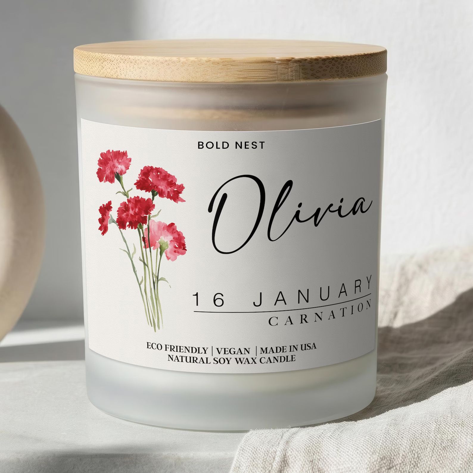 Personalized Birth Flower Candle Custom Birthday Gift for Mom or Daughter