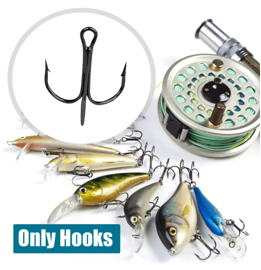 10PCS High Carbon Steel Treble Fishing Hooks Round Bend Bass Tackle Set