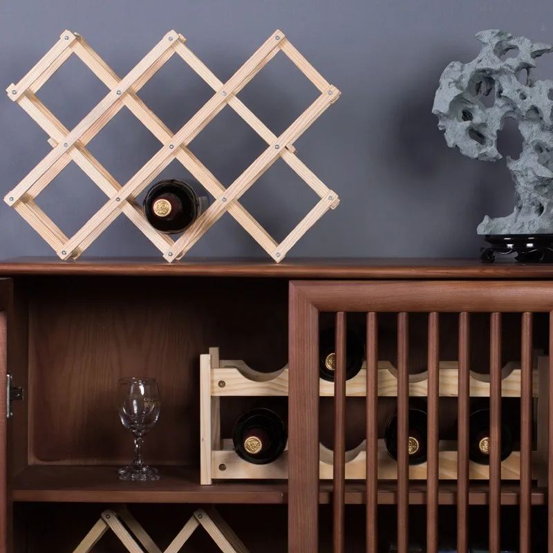 Foldable Wooden Wine Rack Countertop Organizer, 3–10 Bottle Display Holder Stand
