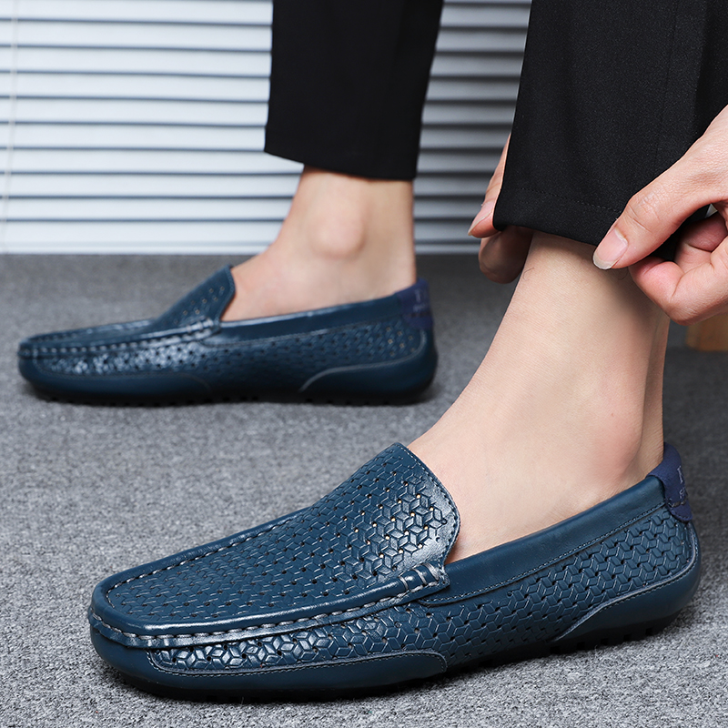 Luxury Italian Designer Mens Loafers, Soft Genuine Leather Casual Moccasins, Breathable Slip-On Boat Shoes for Summer