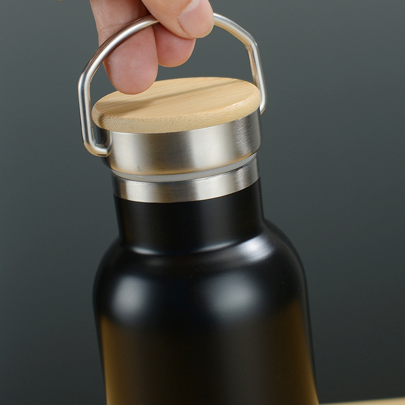Bamboo Lid Insulated Water Bottle Stainless Steel Travel Thermos