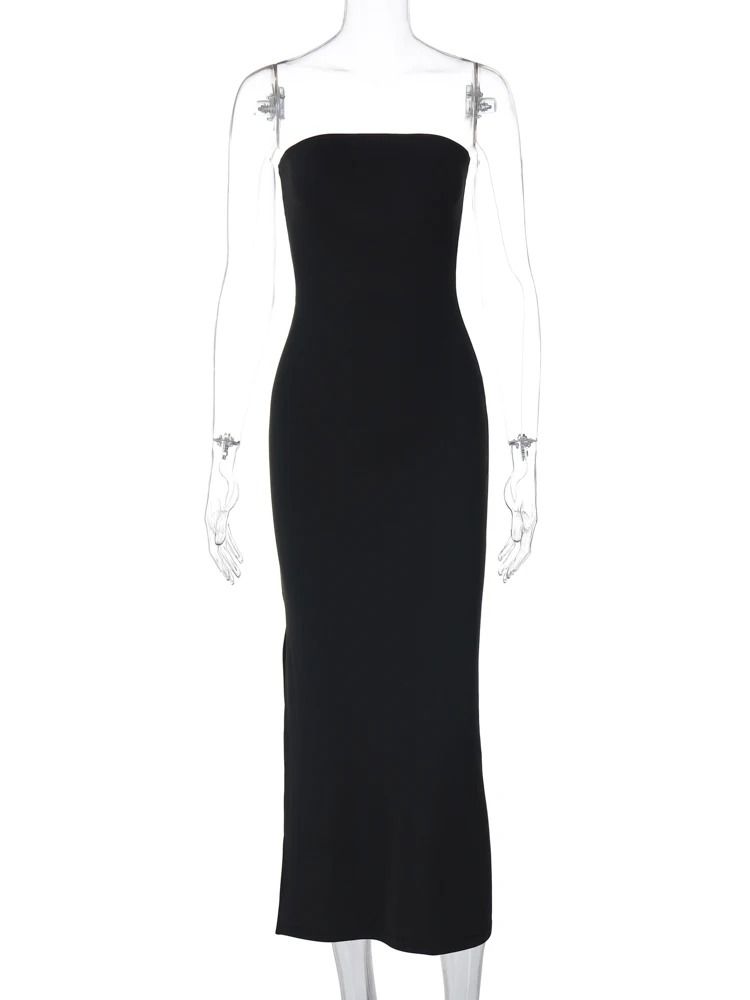 Hugcitar Black Strapless Long Sleeve Bodycon Maxi Dress
