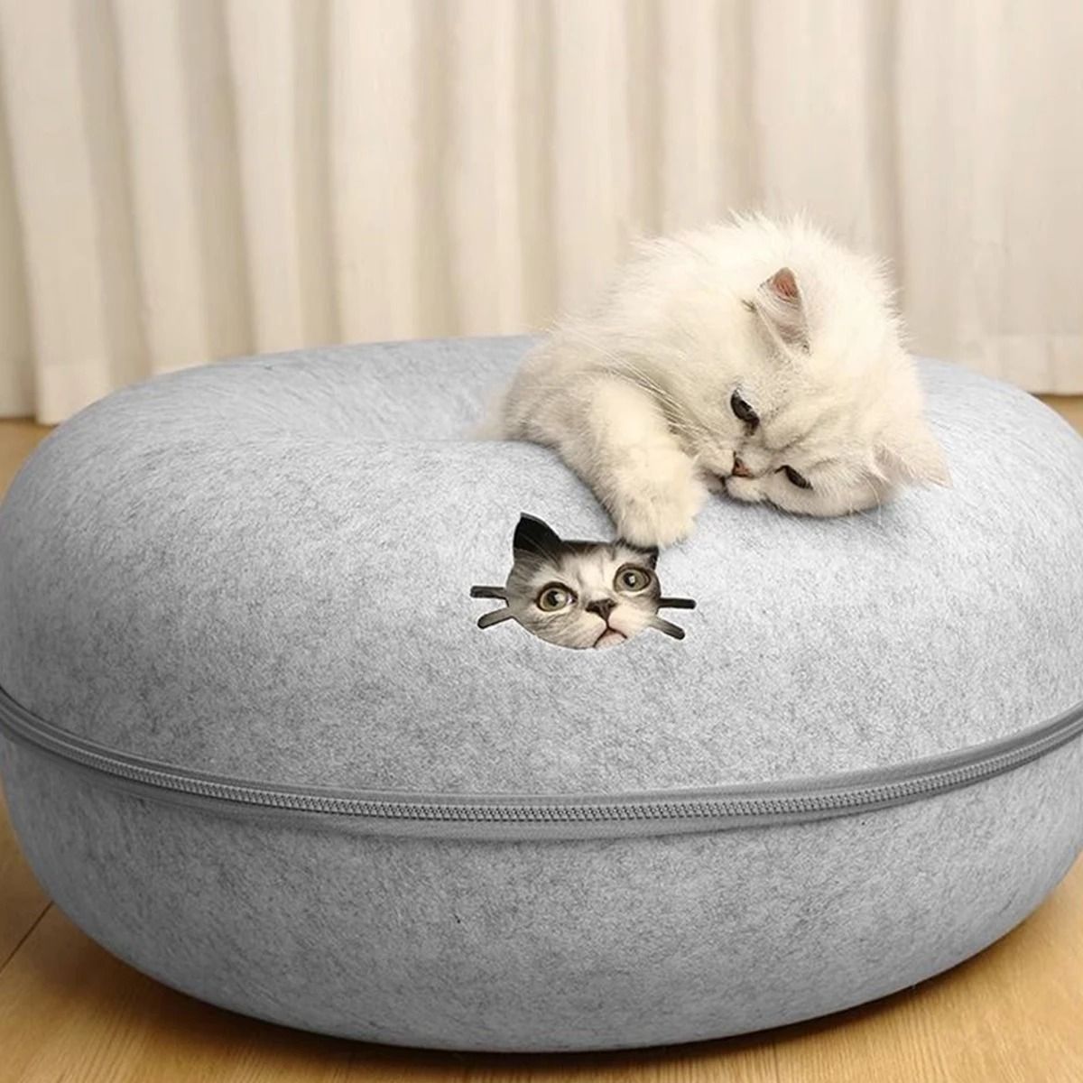 Felt Donut Cat Tunnel Bed with Breather Hole and Interactive Play Hideout