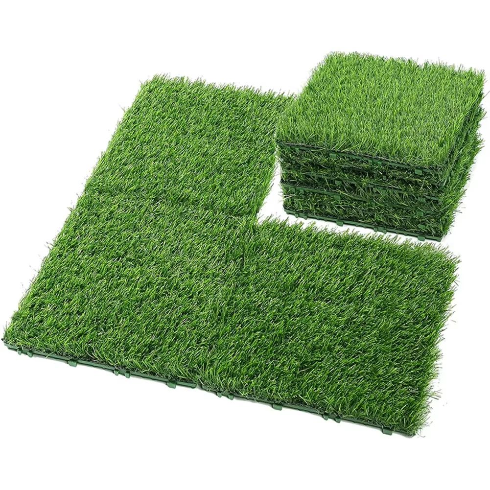 Interlocking Artificial Grass Turf Tiles 12x12in for Garden and Outdoor Decor