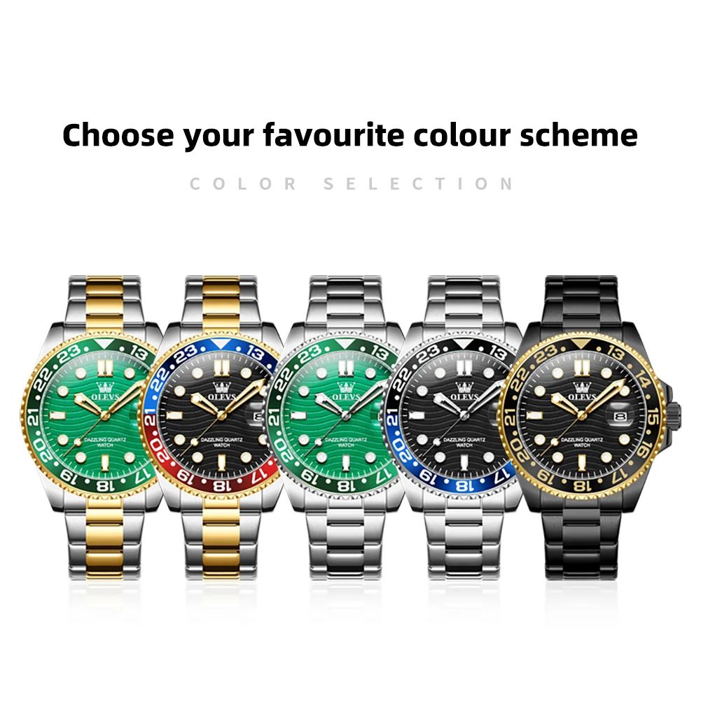OLEVS 3610 Luxury Waterproof Stainless Steel Men's Quartz Watch with Luminous Calendar