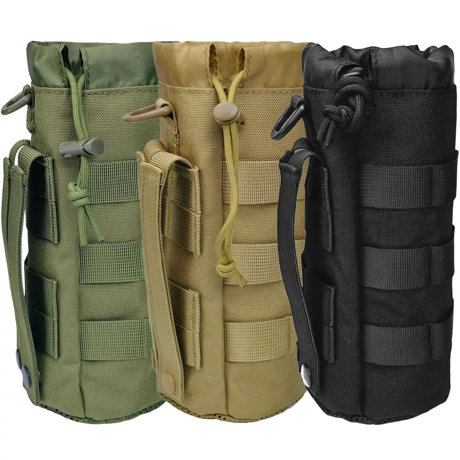 Tactical MOLLE Water Bottle Pouch High Density 1000D Nylon Bottle Holder with Drawstring and Mesh Bottom