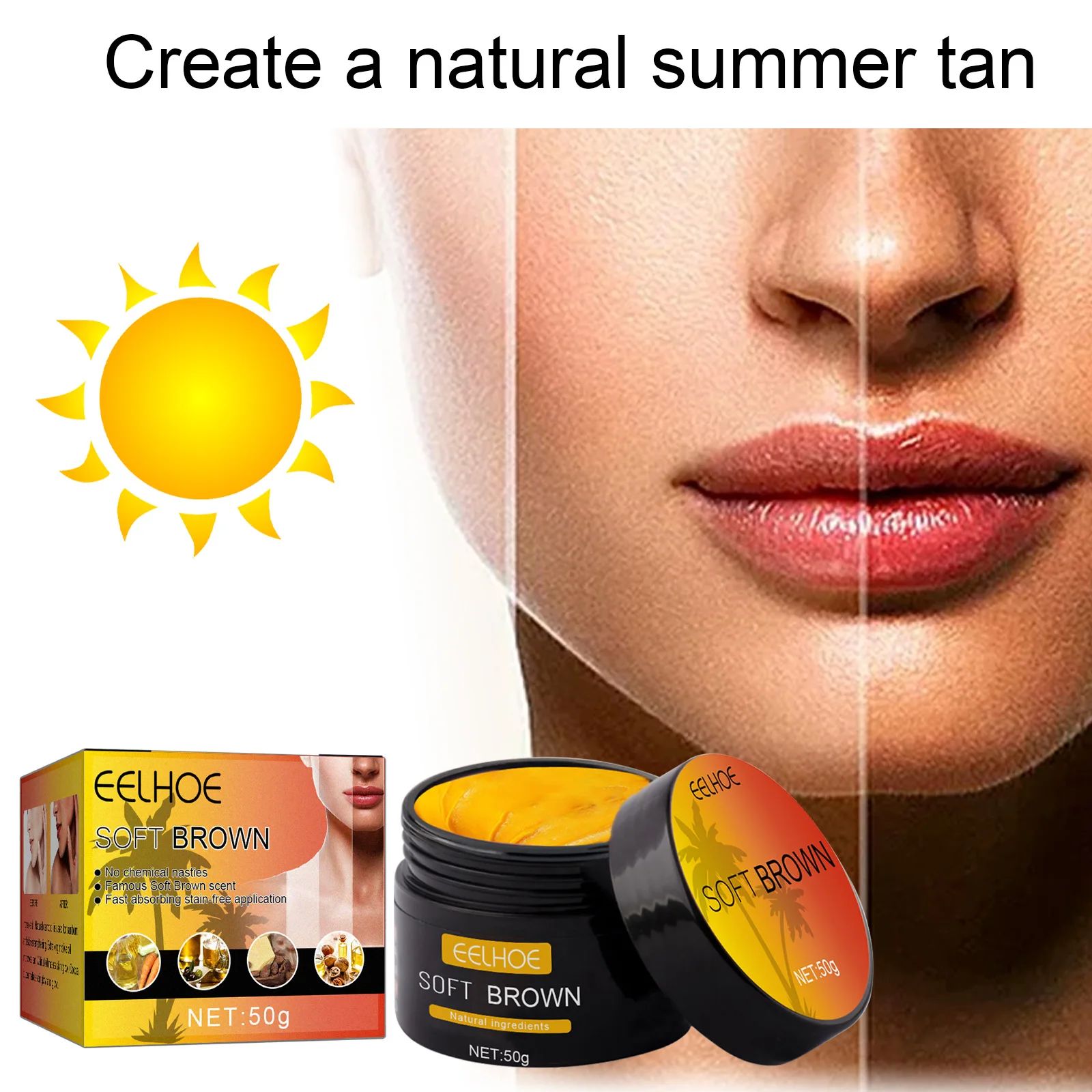 Natural Self-Tanning Lotion, Long-Lasting Tanning Cream for Face & Body, Bronzer Skin Tanner with Suntan Protection