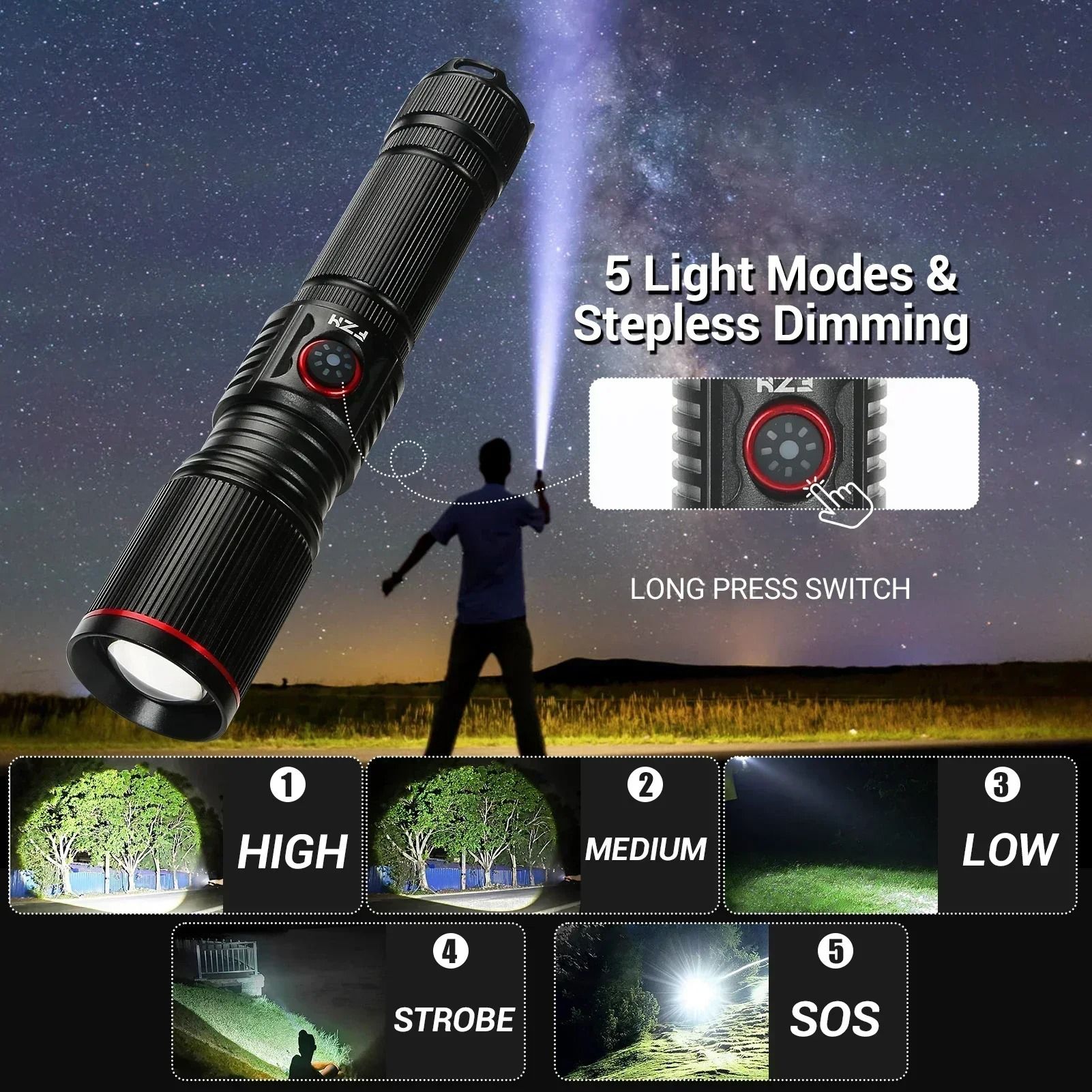 High Bright Rechargeable LED Flashlight