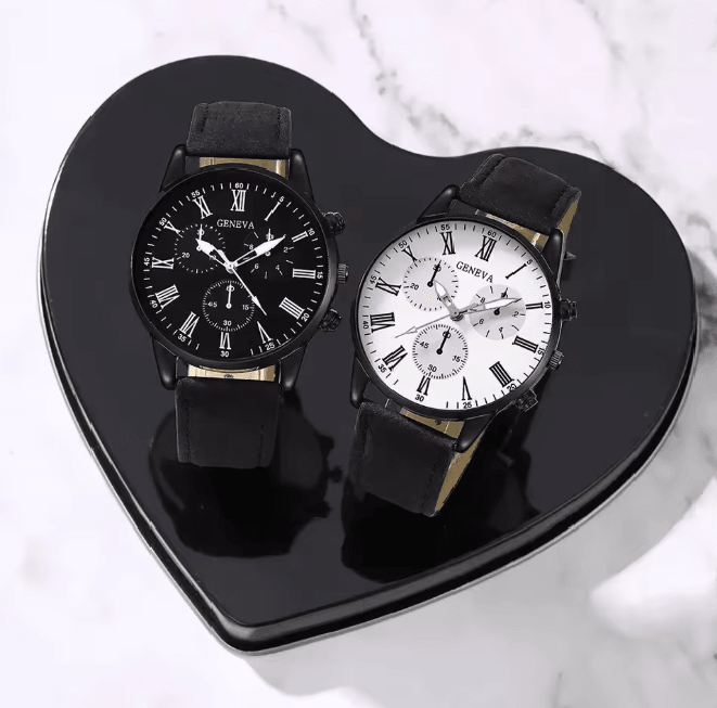 Couple Leather Quartz Watch Set Simple Casual Dial