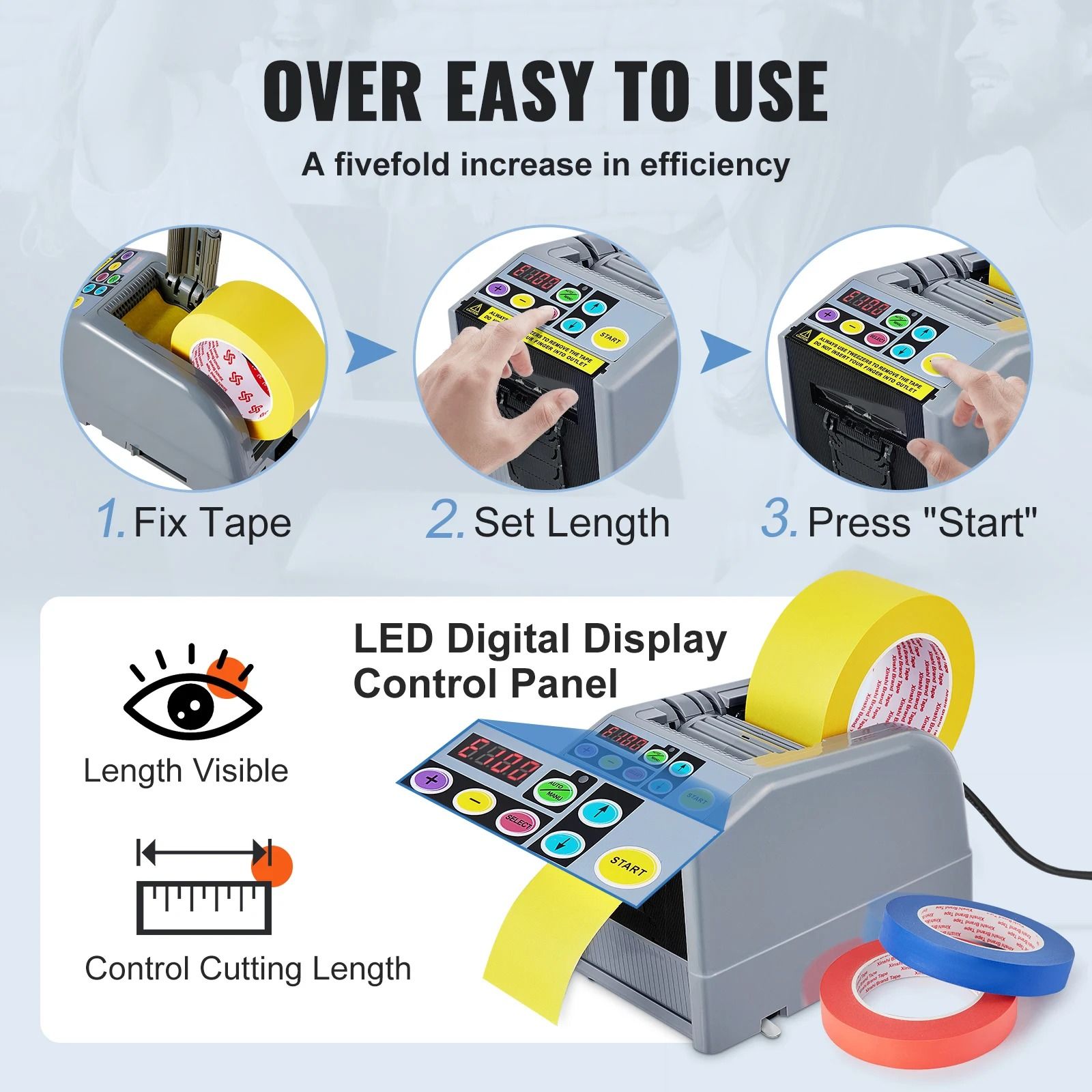 Automatic Tape Cutting Machine 6–60 mm Electric Dispenser