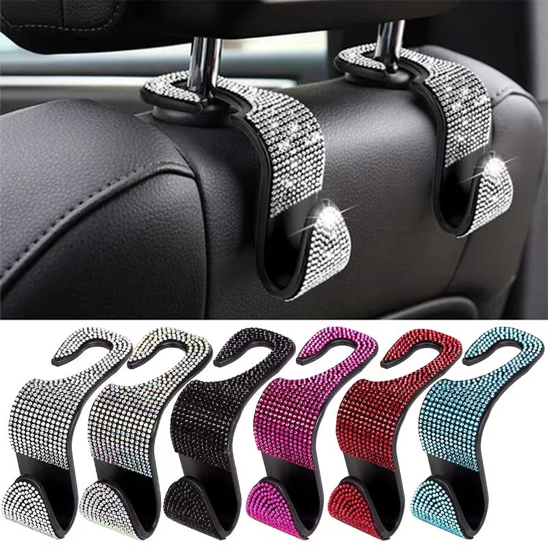 Multifunction Car Headrest Hook Organizer Rhinestone Back Seat Car Purse Hook Storage Holder