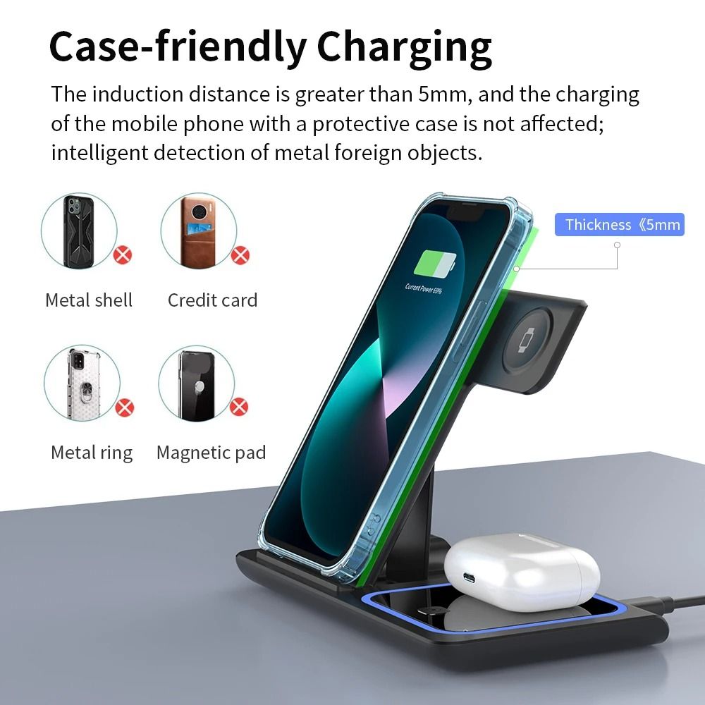 3 in 1 Wireless Charger Stand Dock for Phone Watch and Earbuds