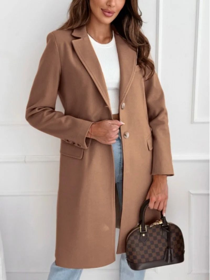 Womens Solid Tweed Overcoat System | Premium Medium-Long Button Jacket & Autumn/Winter Professional Infrastructure
