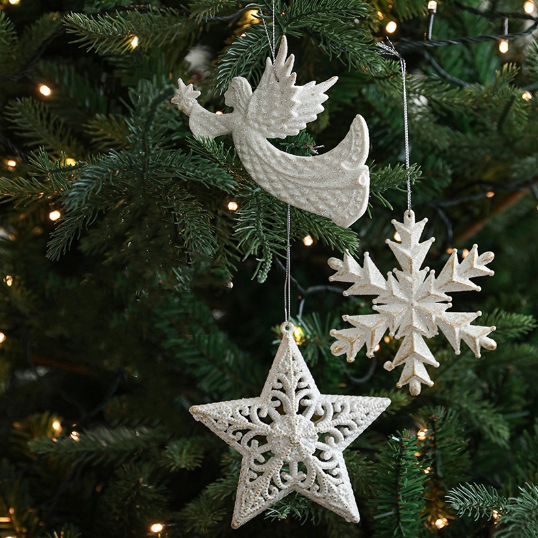 Christmas Tree Hanging Ornaments Snowflake Angel Deer White Pendants Navidad New Year Party Home Xmas Tree Decorations Kids Toys