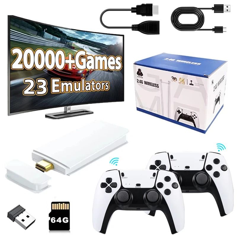 4K Ultra HD Retro Game Stick – 20,000+ Classic Games with Dual 2.4G Wireless Controllers