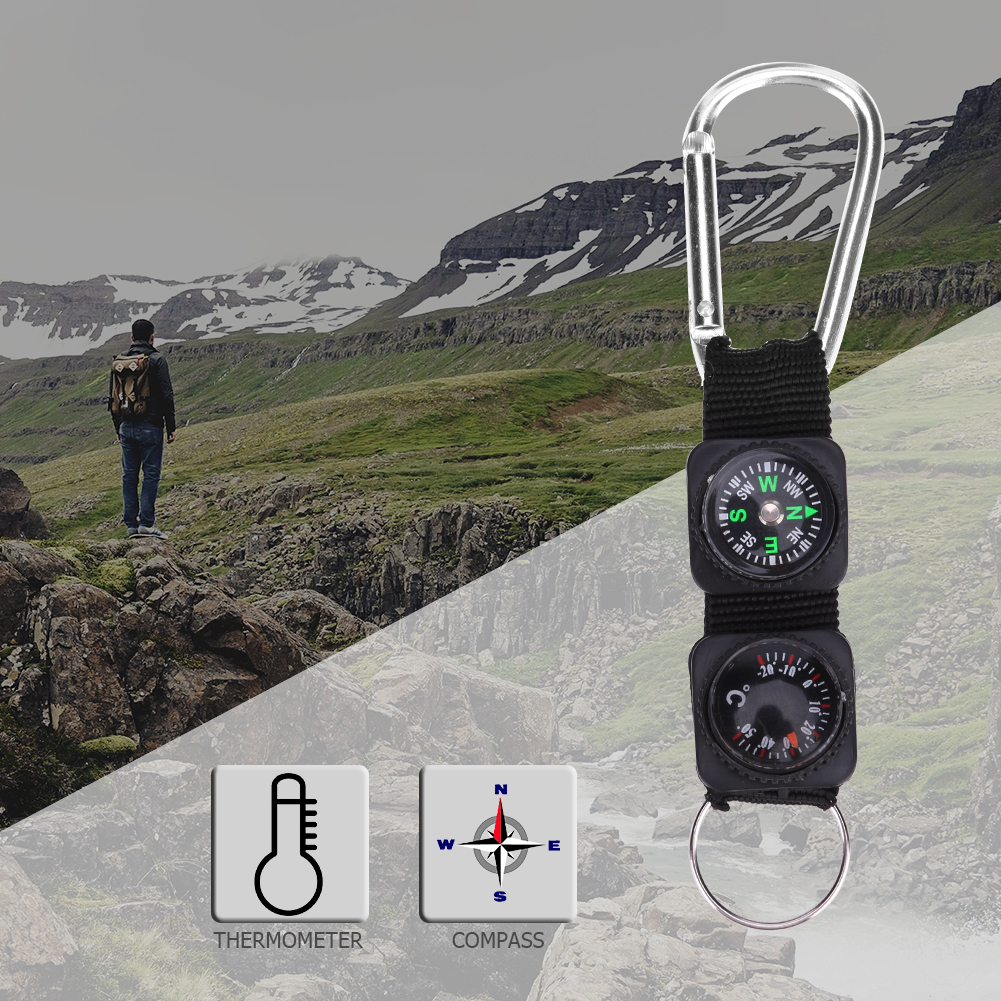Mini Survival Compass Keychain with Thermometer for Camping and Hiking Gear