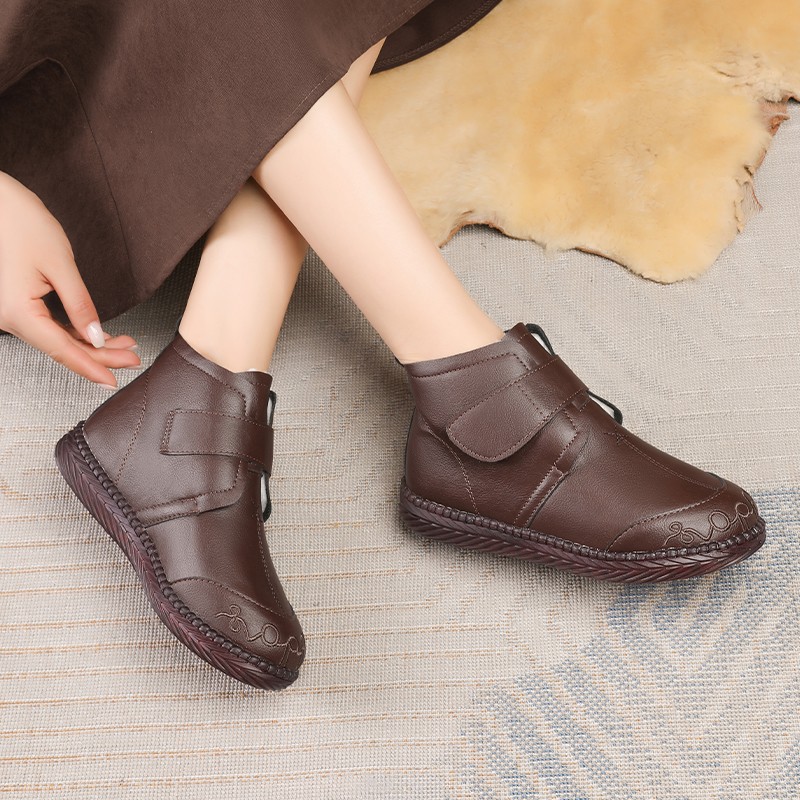 Womens Waterproof Snow Boot New Winter Faux Fur Leather Ankle Boots Hook Loop Embroidered Furry Shoes Cheap Booties