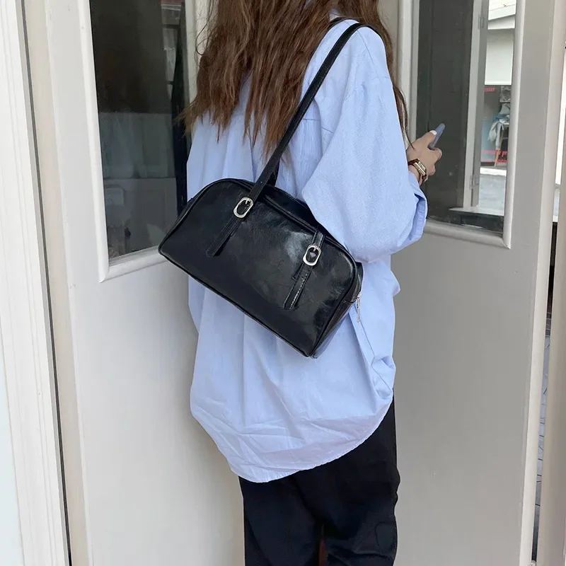 Fashion Women Green PU Leather Shoulder Bag Large Capacity Casual Tote for Daily Use