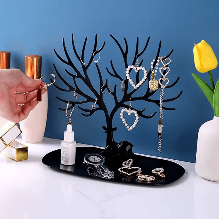 Jewelry Organizer Stand Tree with Tray Multi Storage Holder for Earrings Necklaces Rings