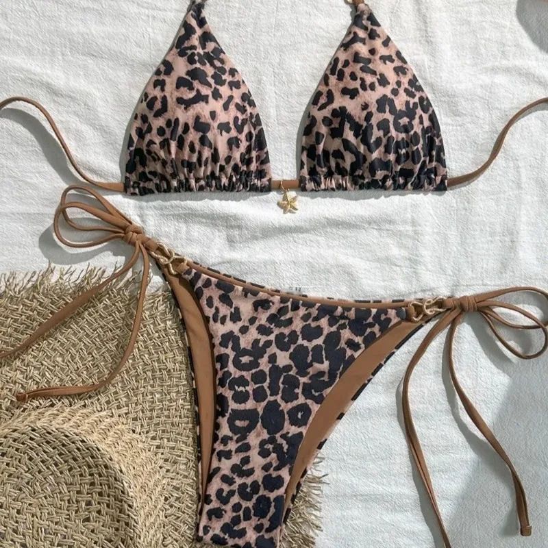 Leopard Print Halter Bikini Set
