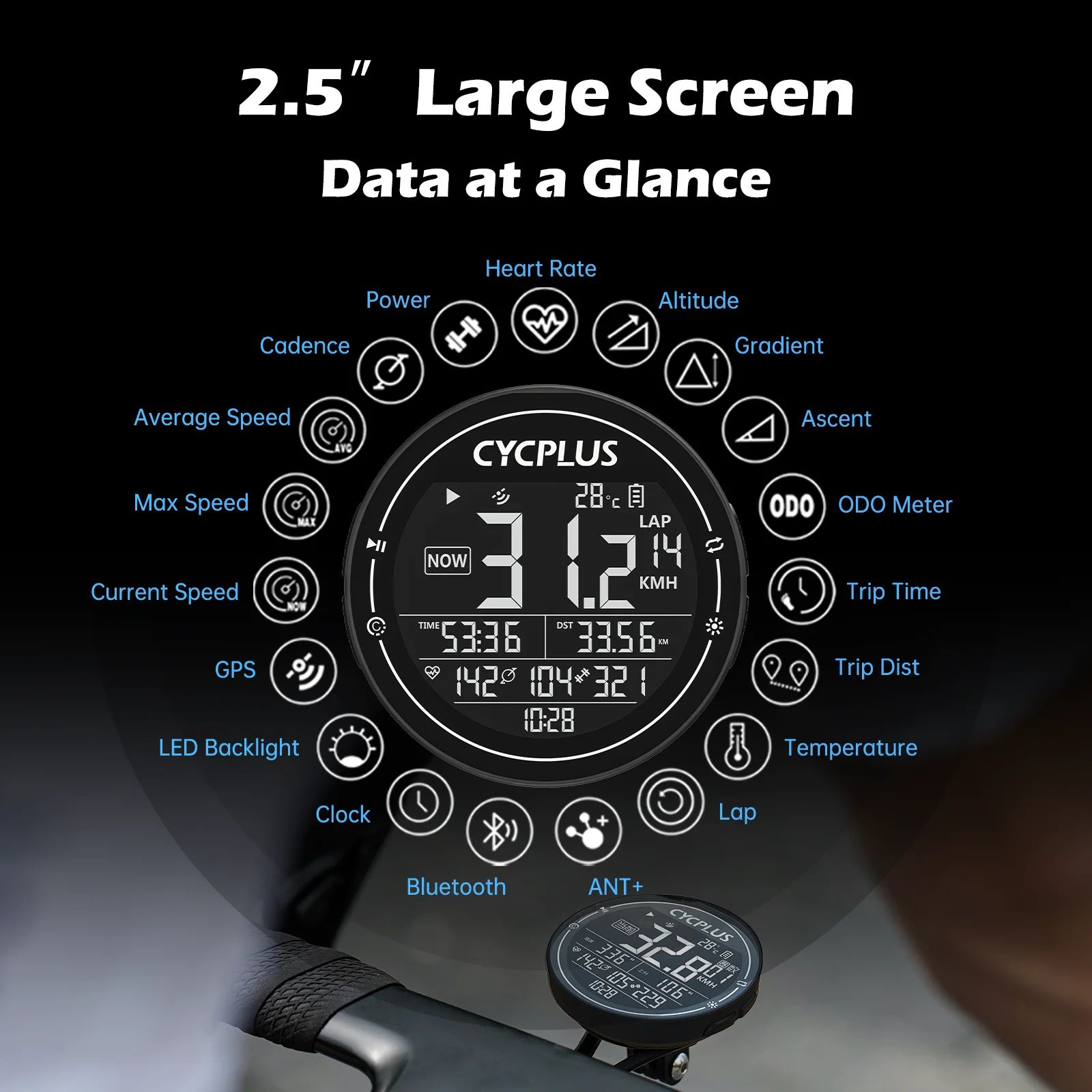 CYCPLUS M2 GPS Bike Computer – Wireless ANT+ Bluetooth Cycling Speedometer