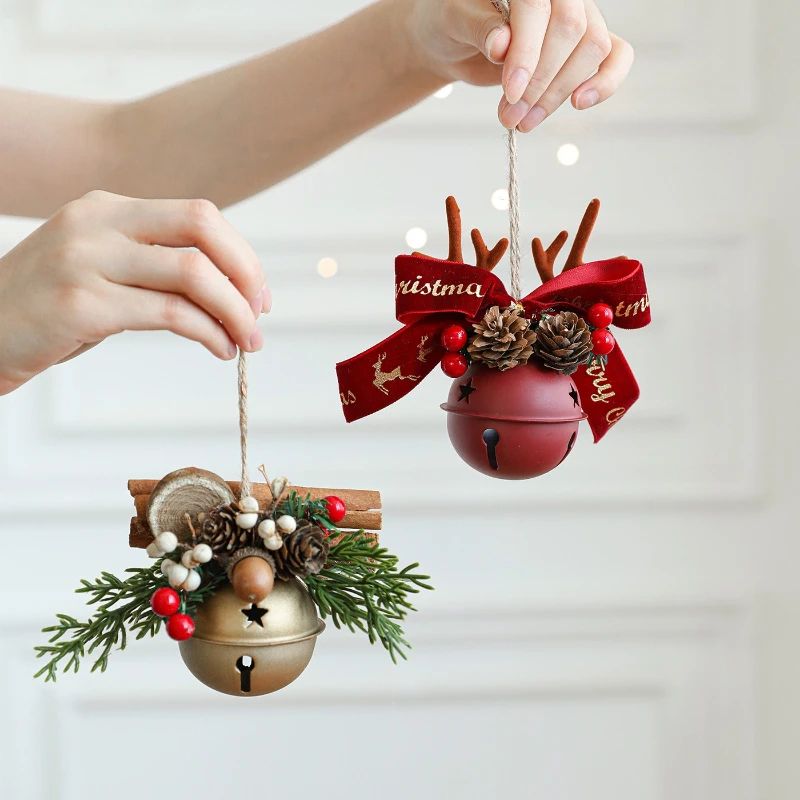 Christmas Bell Antlers Pinecone Hanging Ornament Decor