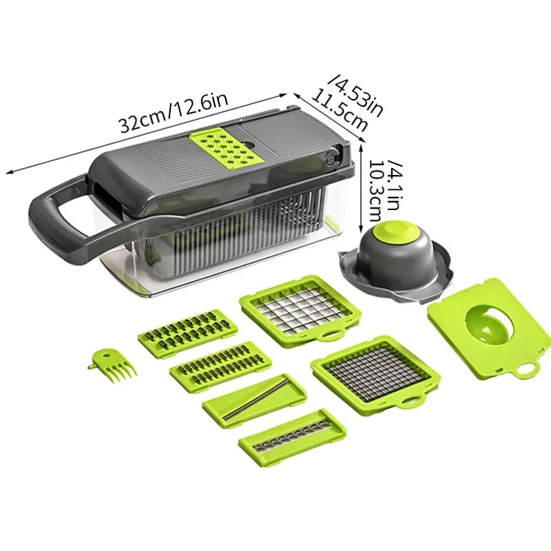 12-in-1 Vegetable Slicer Cutter with Basket - Green/Black