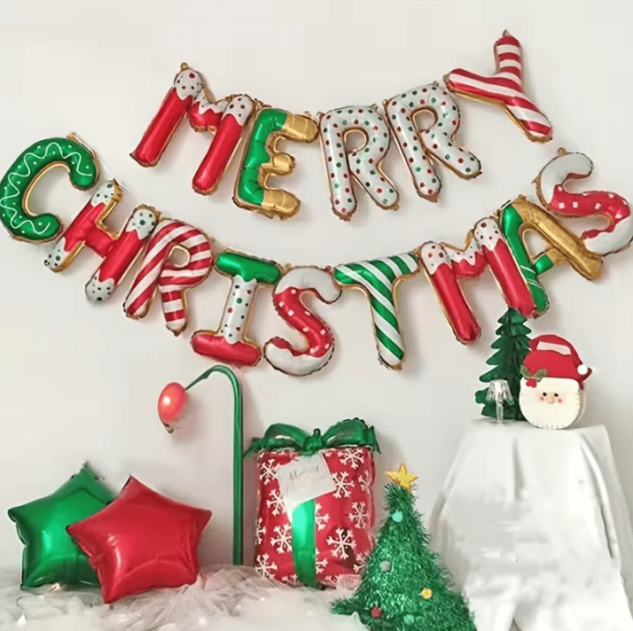 14pcs 16-Inch Merry Christmas Balloon Banner Set Aluminum Foil Christmas Party Decorations for Indoor and Outdoor Use