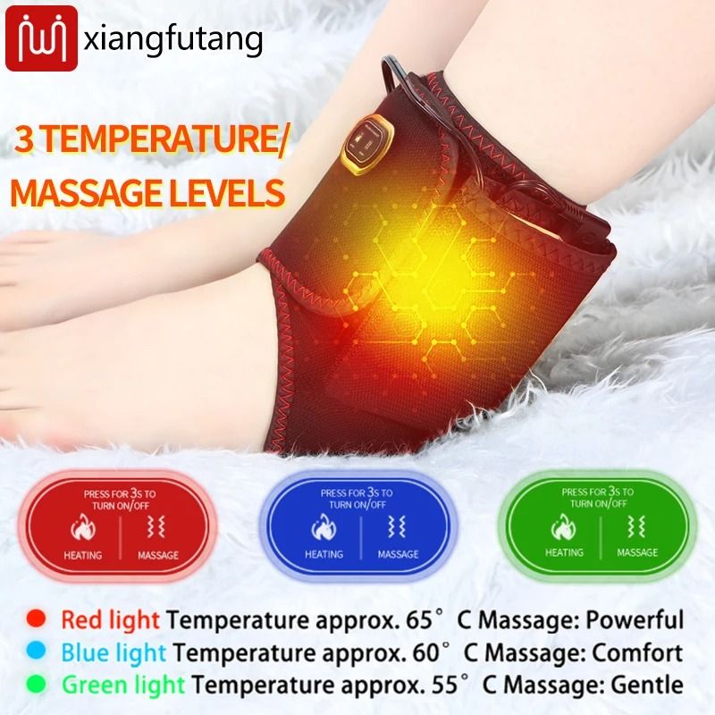 Adjustable Heated Ankle Massager Brace with Vibration Therapy for Pain Relief and Injury Recovery