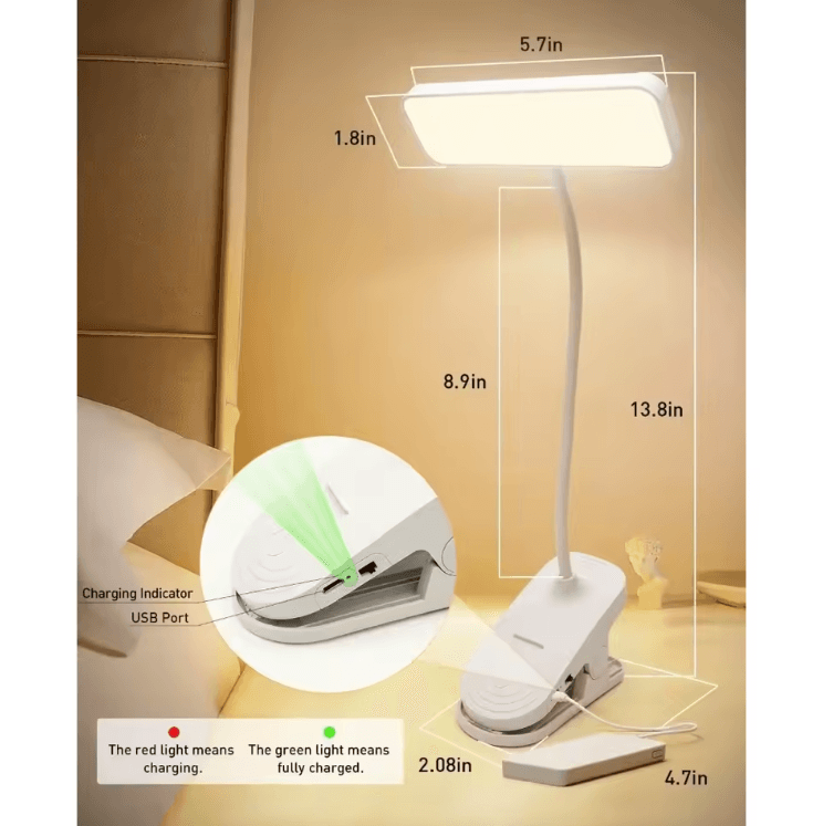 USB Rechargeable Clip-On LED Desk Lamp – Flexible Gooseneck Eye-Care Reading Light