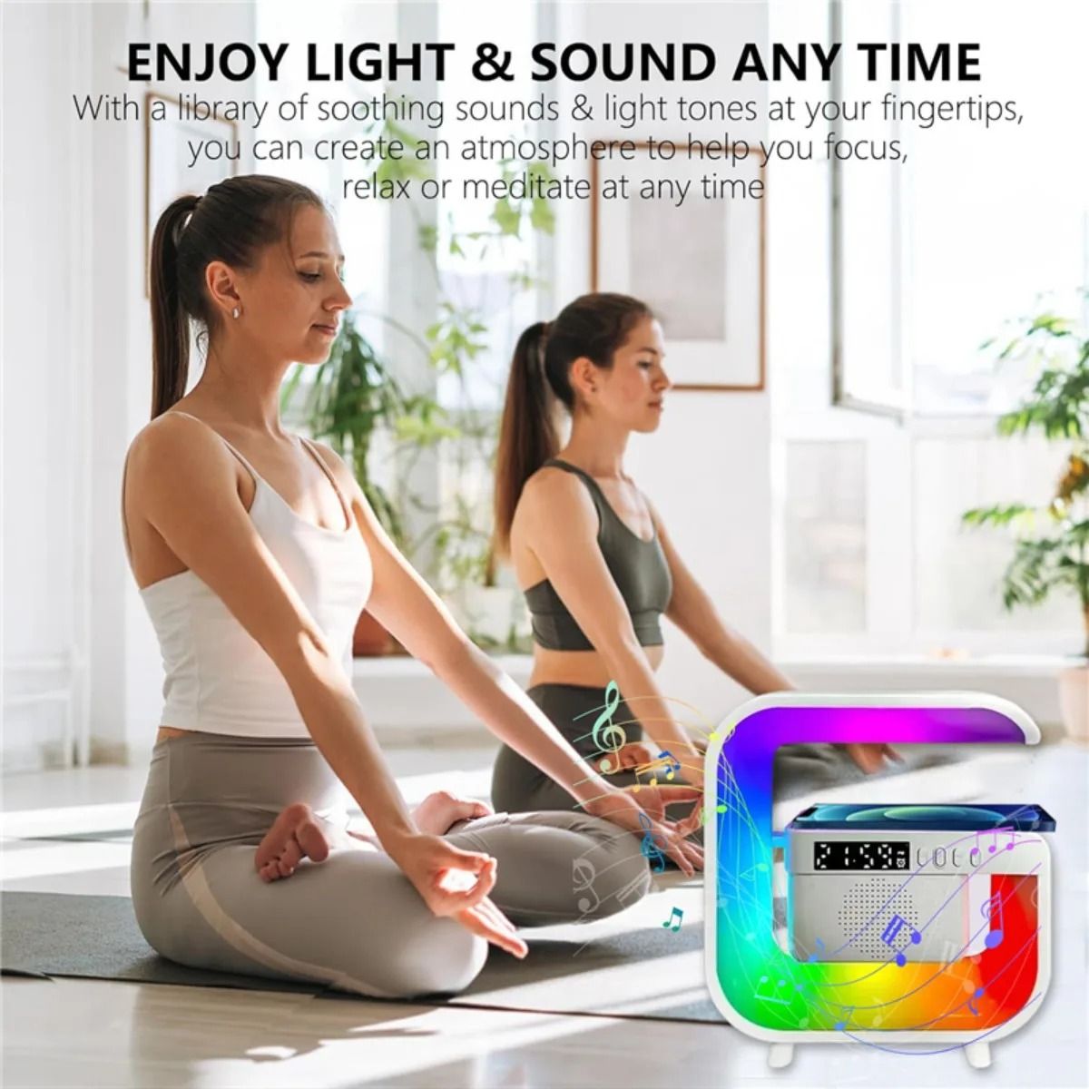 Home Bluetooth Speaker with Wireless Charger and RGB Alarm Clock