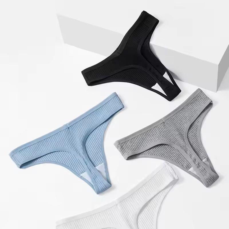 10 Pack Cotton Striped Thongs for Women