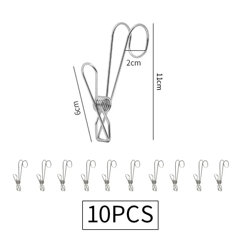 Stainless Steel Hanging Clips with Hooks Heavy Duty Metal Clothespins Set of 10