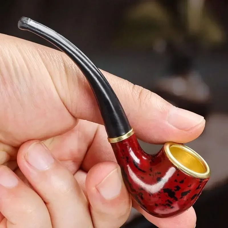 ClassicCraft Imitation Wood Resin Smoking Pipe with Copper Bowl