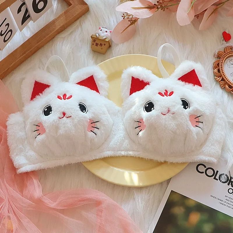 Cute Japanese Style Plush Winter Bra with Rabbit and Bear