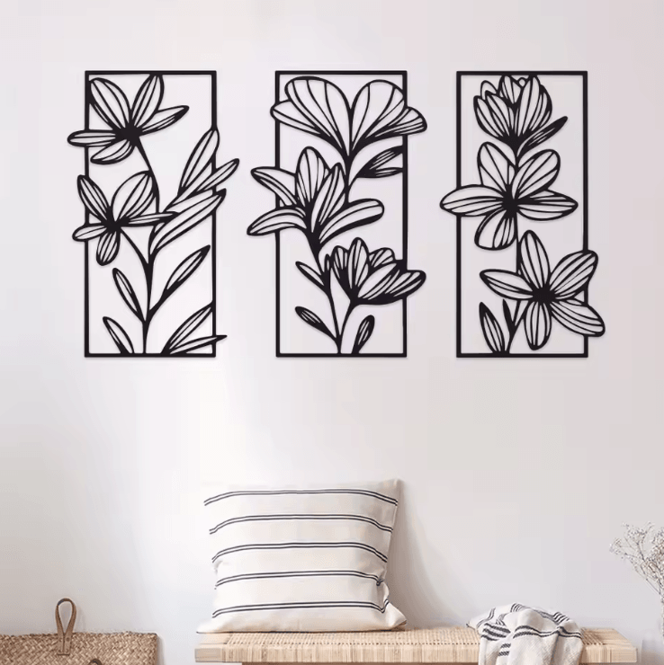 3-Piece Metal Flower Wall Art Set – Elegant Iron Floral Wall Decor for Modern Home