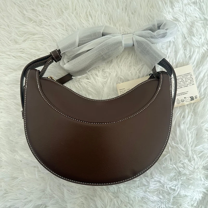 Crescent Shoulder Bag, Fashion Genuine Leather Women's Crossbody Bag with Zipper Closure