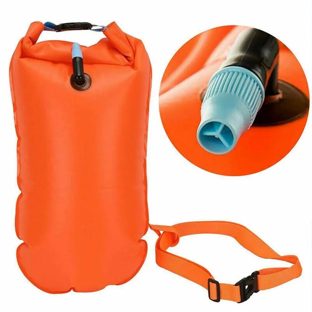 Inflatable Open Water Swimming Buoy Tow Float and Dry Bag with Double Air Bag System