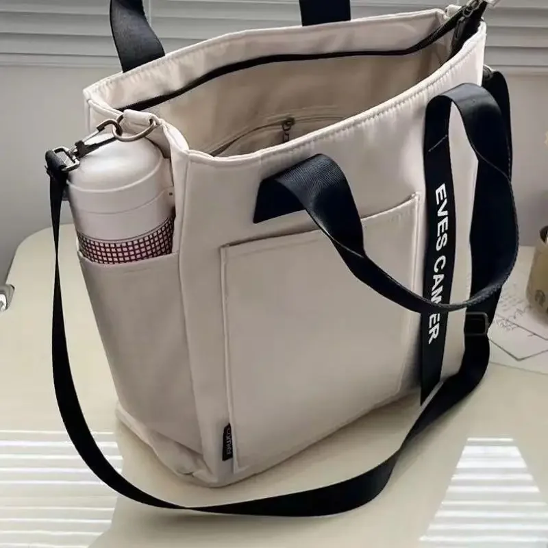 Casual Tote Large Capacity Shoulder Bag, Waterproof Nylon Canvas Handbag, Simple Fashion Messenger Bag for Schoolgirl