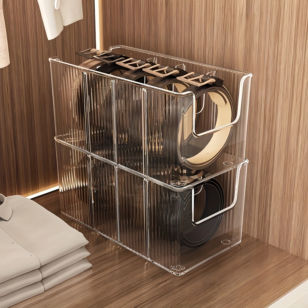 Plastic Belt Organizer Large Capacity Divided Storage Shelf Transparent Dustproof for Wardrobe Makeup Bathroom Multiuse