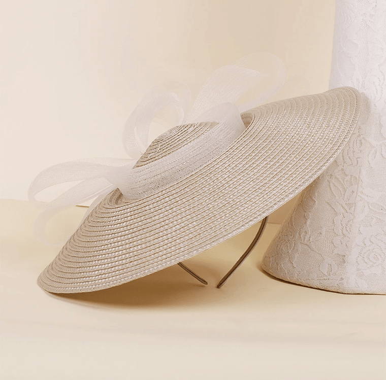 Elegant Wide Brim Straw Church Hat for Women Wedding and Tea Party Fascinator